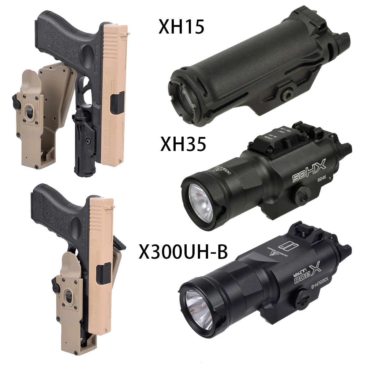 

Universal Glock 17 Holster Weapon Gun Light Surefire XH15 XH35 X300UH-B Flashlight Pistol Holsters Movable Handgun Adapter