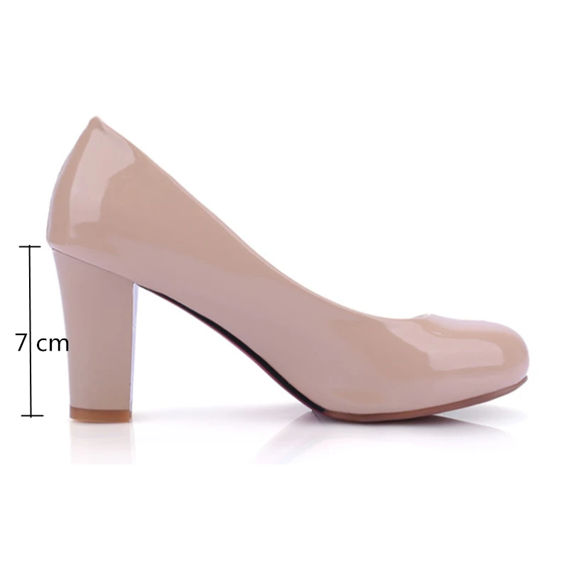 Women\'s Thick High Heels Large Size 47 Pumps PU Leather Casual Black White Red Nude Heeled Office Wedding Shoes Classic Comfort