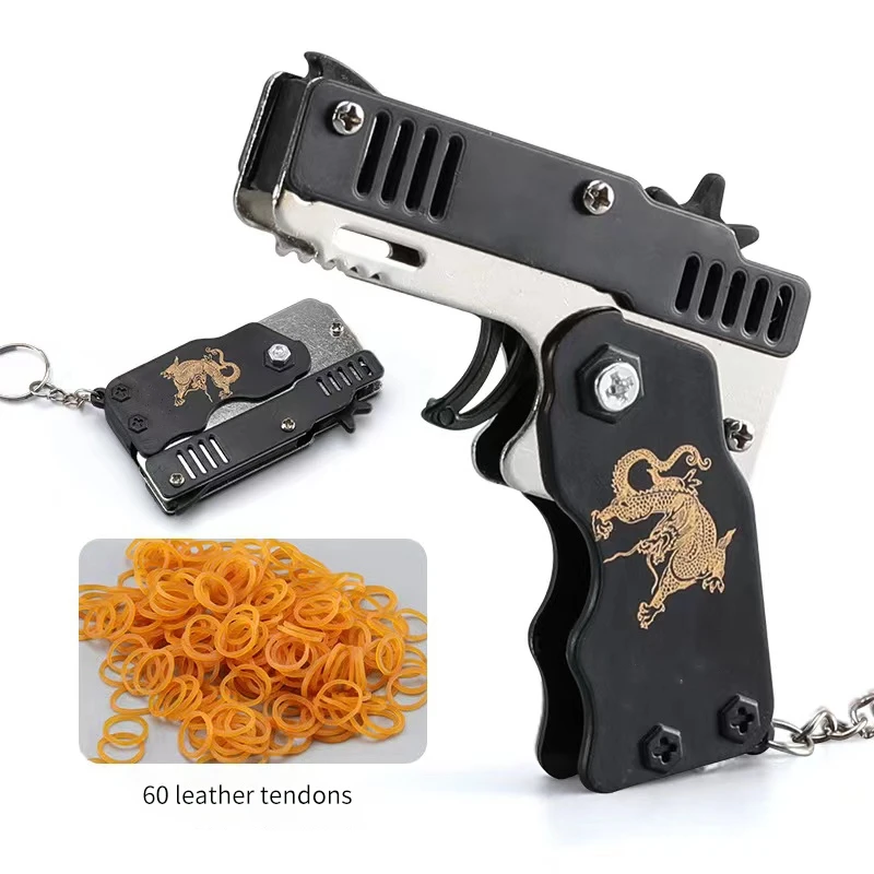 1PCS Keychain Elastic Leather Rubber Band Shooting Pistol Kid Outdoor Party Folding Gifts Boyfriend Fidget Toys