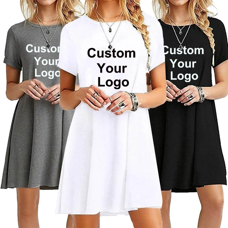 

Summer Custom Your Logo Fashion Dress for Women's Dress Short Sleeve Slim Print Dress Summer Sexy Dress