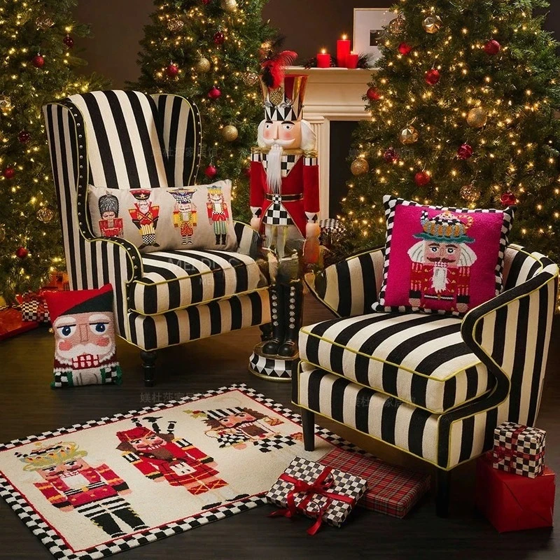 PP American country black and white striped single sofa chair French retro living room casual high back tiger chair
