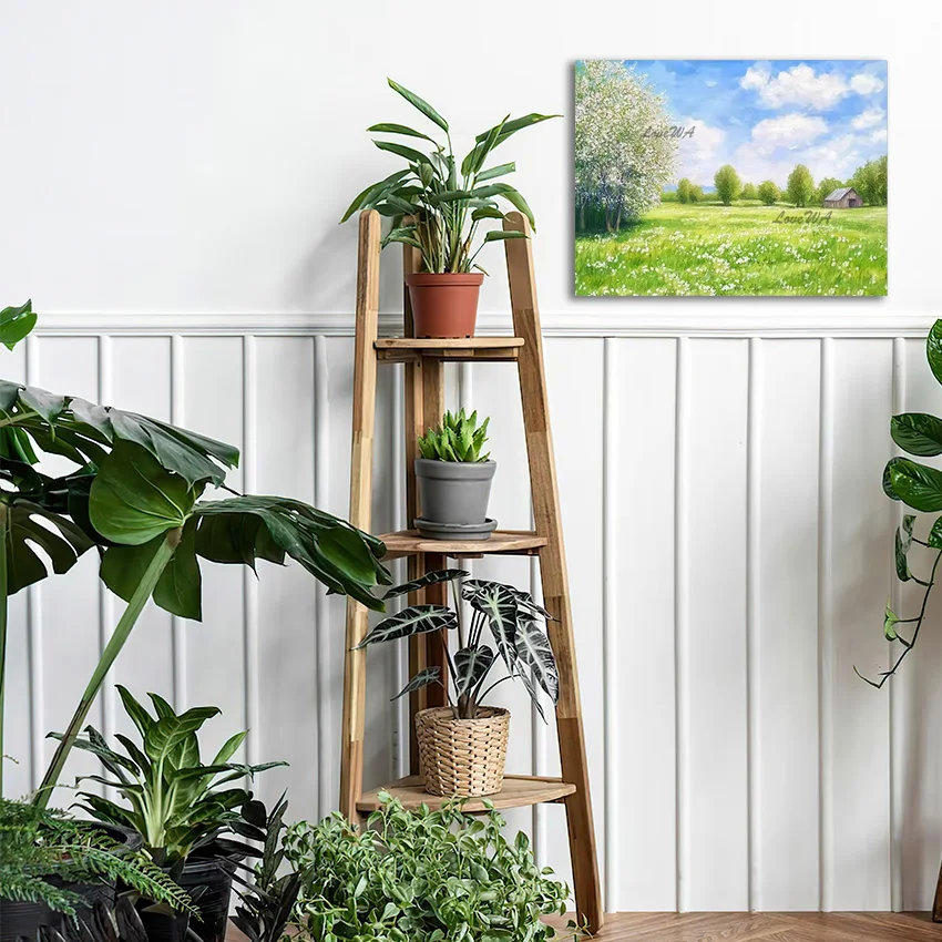 

Green Tree Scenery Paintings, Acrylic Landscape Decoration, Art Wall, Canvas Handmade Artwork, Frameless, Abstract Picture