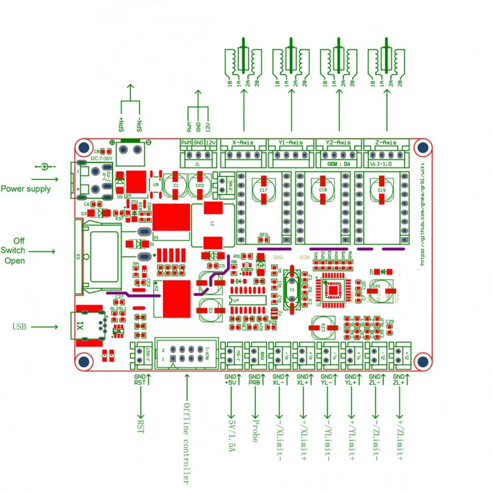 Grbl 1.1 controlador de 3 eixos com interruptor diy 12-24v porta de alimentação usb máquina de gravação a laser placa de controle suporte 12v ttl laser