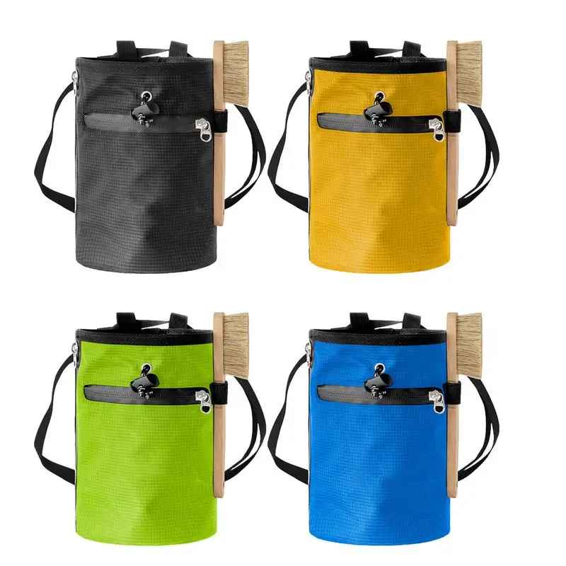 Waterproof Chalk Bag Bucket with 2 Large Zippered Storage Pockets Rock Climbing Chalk Bag with Chalk Brush Premium Chalk Pouch