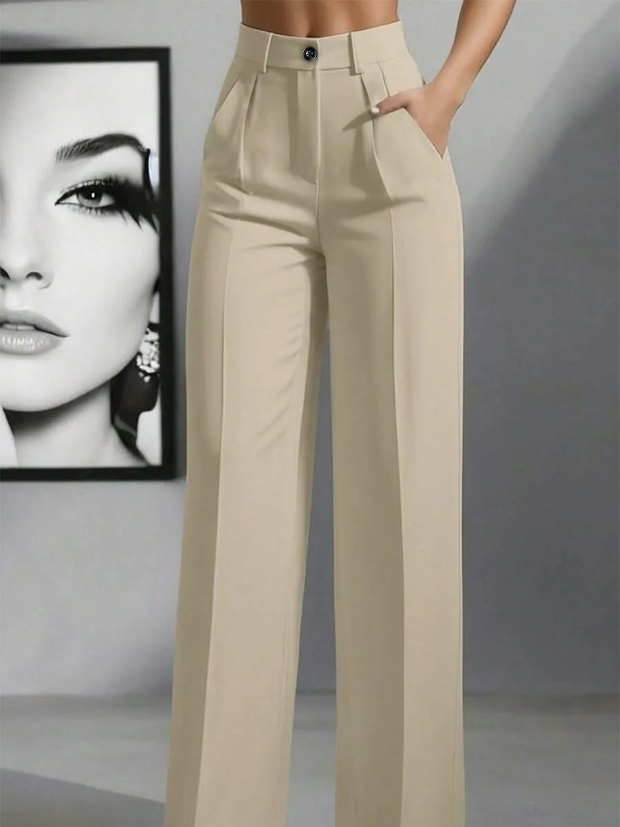 Model 2025, damesbroek met hoge taille, gedrapeerde, rechte snit, minimalistische pantalon