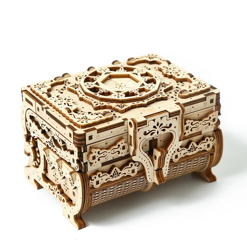 3D Wooden Puzzle Treasure Box Model Kit Dressing Case DIY Assembly Toys Creative Collection Gift for Lady Girls