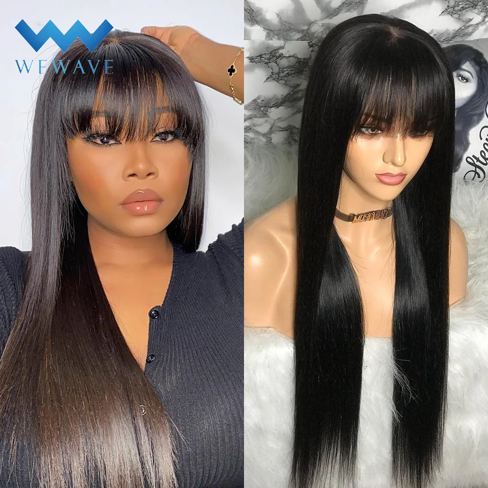 3x1 Middle Part Lace Full Machine Made Wig Straight Human Hair Wig With Bangs 100% Brazilian Human Hair Fringe Wig Glueless Wig