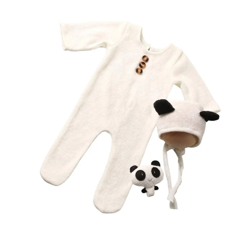 

J15U 1 Set Newborn Dress Up Outfit Comfortable Knitting Fabric Romper & Hat Photoshoots Accessories for 0 to 1 Month Baby