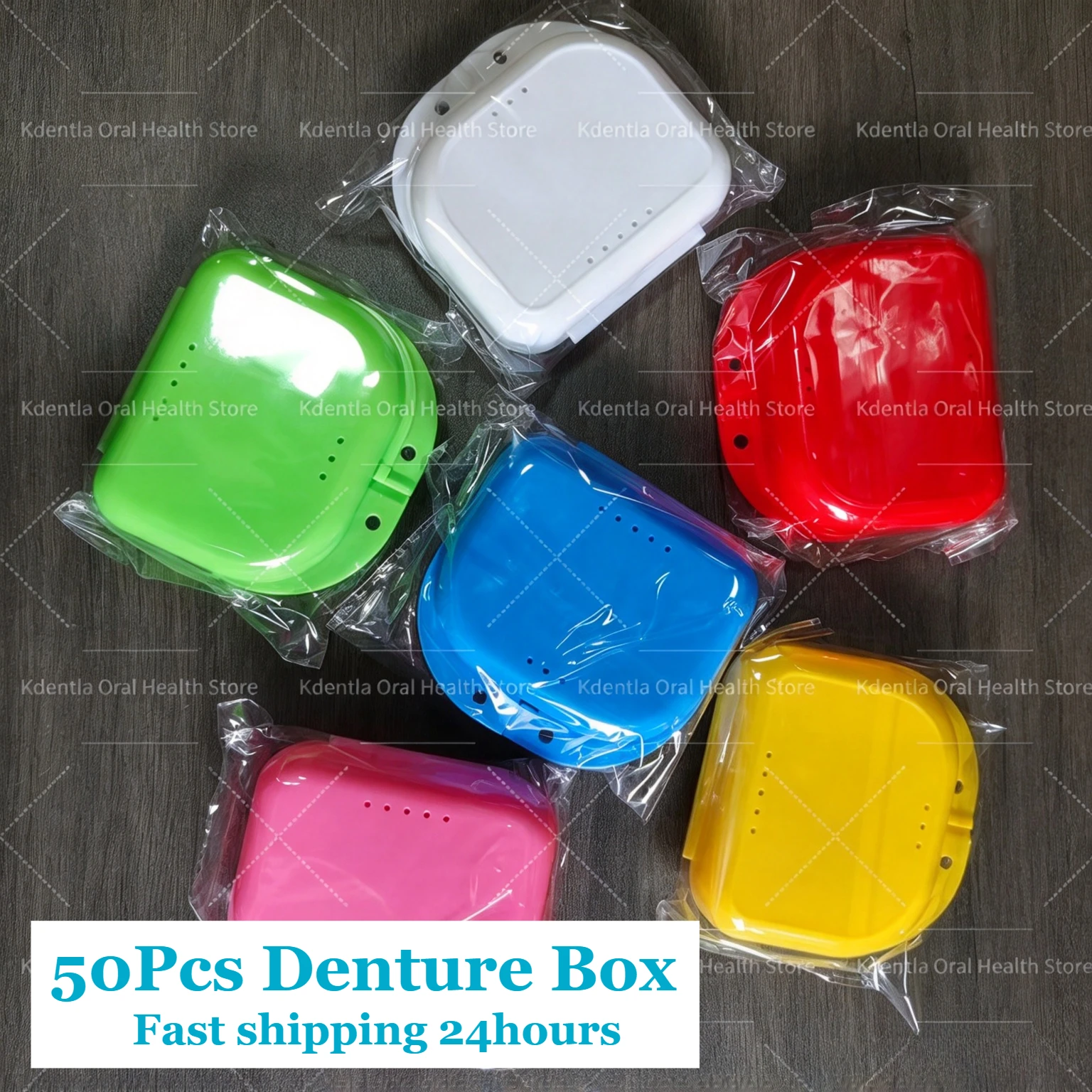 50Pcs Denture Box Tray Case Dental Orthodontic Retainer Color Tray Storage Box Plastic Teeth Container False Teeth Protective
