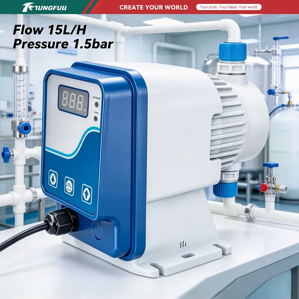 TUNGFULL Electromagnetic Diaphragm Metering Pump Digital Dosing Pump Anti‑Corrosion Chemical Liquid Add Pump for Water Treatment