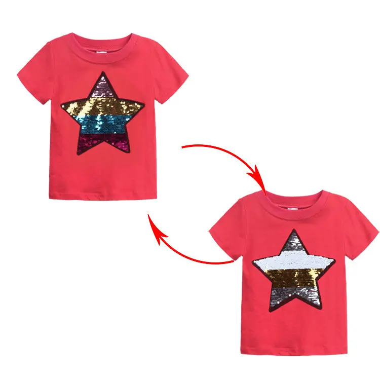 2024 Change Color Magic Discoloration Shine Cartoon KidsT-shirts Sequin Paillettes T Shirt Tops Boys Girls Tee Birthday Gifts