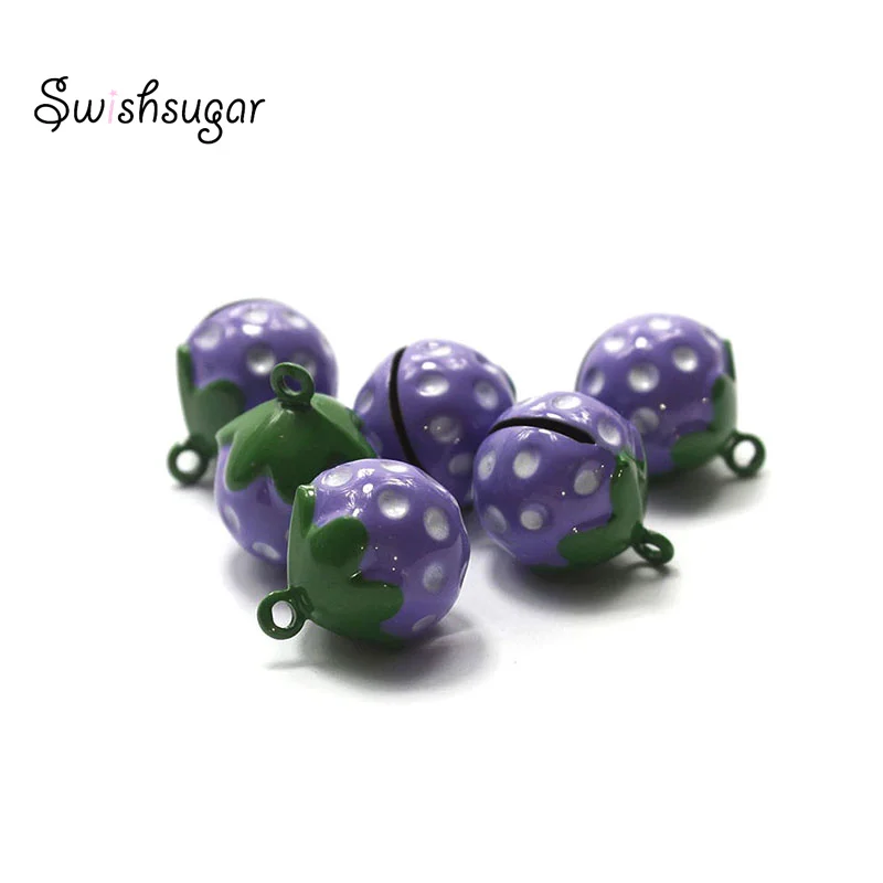 Purple Color Enamel Strawberry Cartoon Jingle Bell Charms DIY Craft Pendant Accessories Christmas Holiday Party Decor image 6