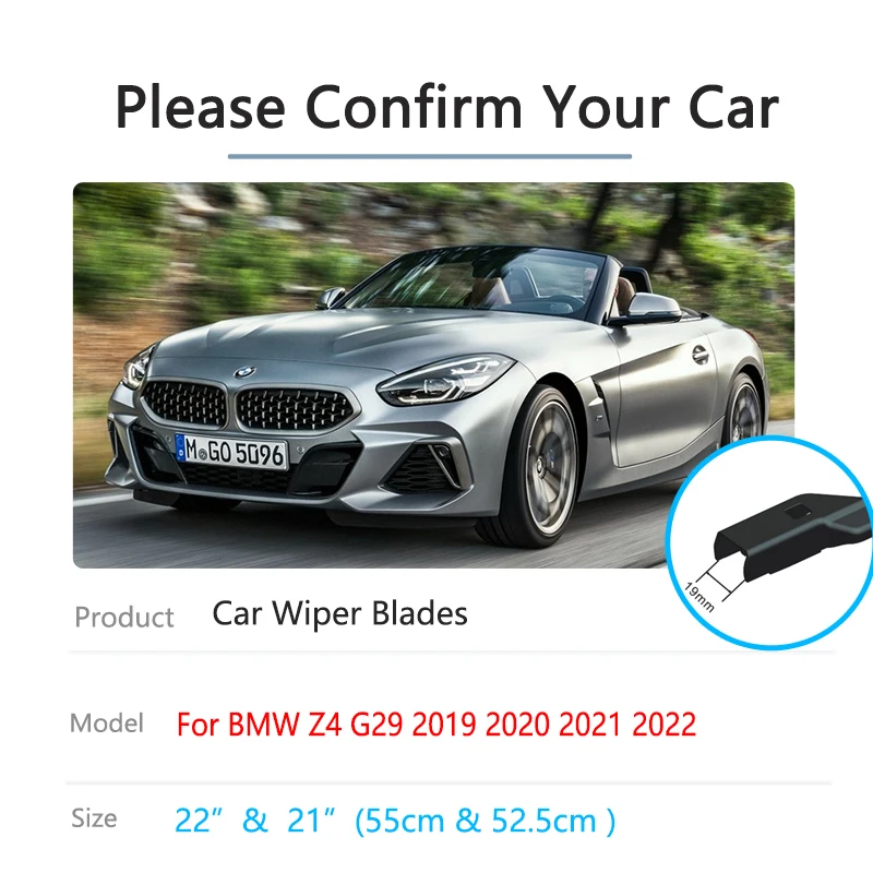 For BMW Z4 G29 2019 2020 2021 2022 Front Car Wiper Brushes Blades Rubber Cleaning Window Windshield Windscreen Replacement Parts