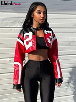 Weird Puss Faux Leather Varsity Jacket Women Hipster Letter Print Autumn Casual Sporty