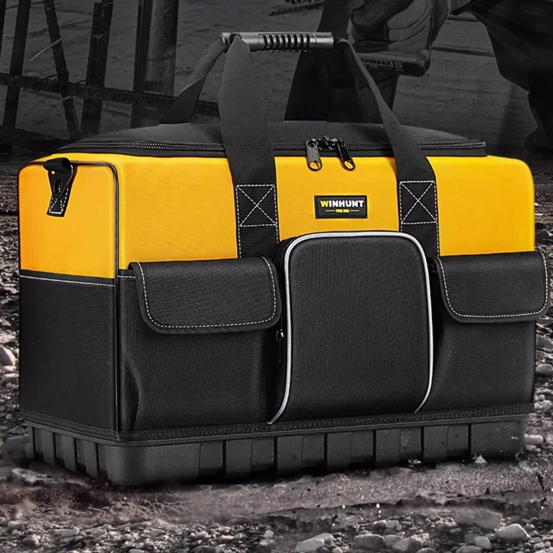 헤비 듀티 방수 공구 가방 전기 기술자용 하드 바닥 및 어깨끈이 있는 내구성 있는 공구 토트백