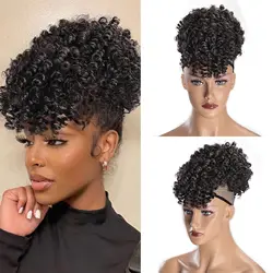 Afro Puff Drawstring Ponytail with Curly Hair Pieces Clip in Bangs Short Ponytail Hair ExtensionsNatural Hair Ponytails