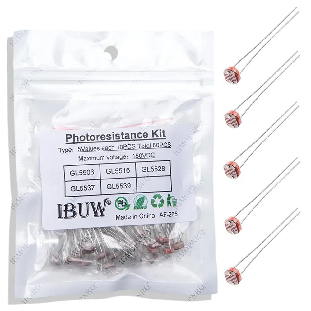 50pcs/LOT (5value*10pcs) LDR Photoresistor diy kit for GL5506 GL5516 GL5528 GL5537 GL5539 hjxrhgal