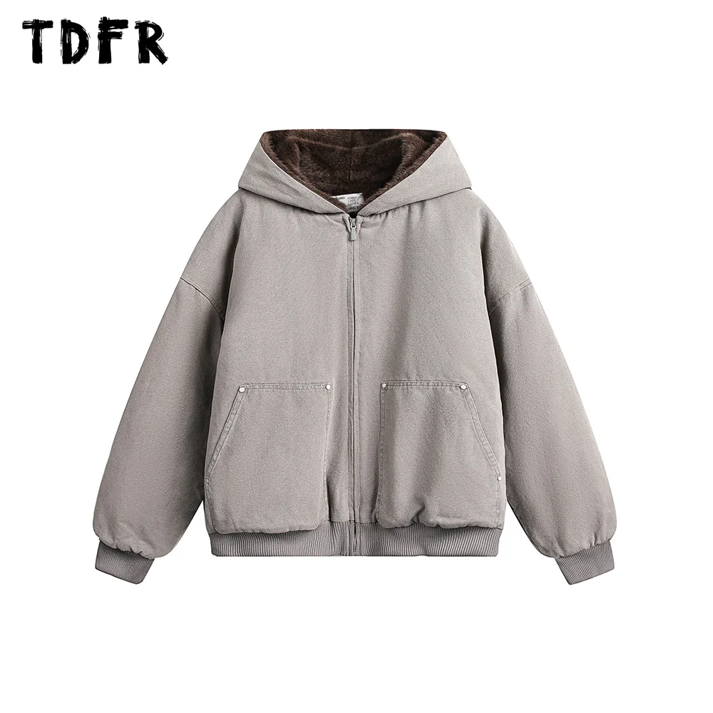 

Pocket Cargo Quilted Jacket Mens Retro Streetwear Winter Thick Long Sleeve Spliced Hooded Padded Jacket Men