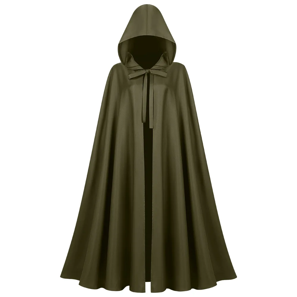 Retro Medieval Dark Witch Long Robe Men's Hooded Coat Performance Costume Dark Color Scheme mid Century Modern Style
