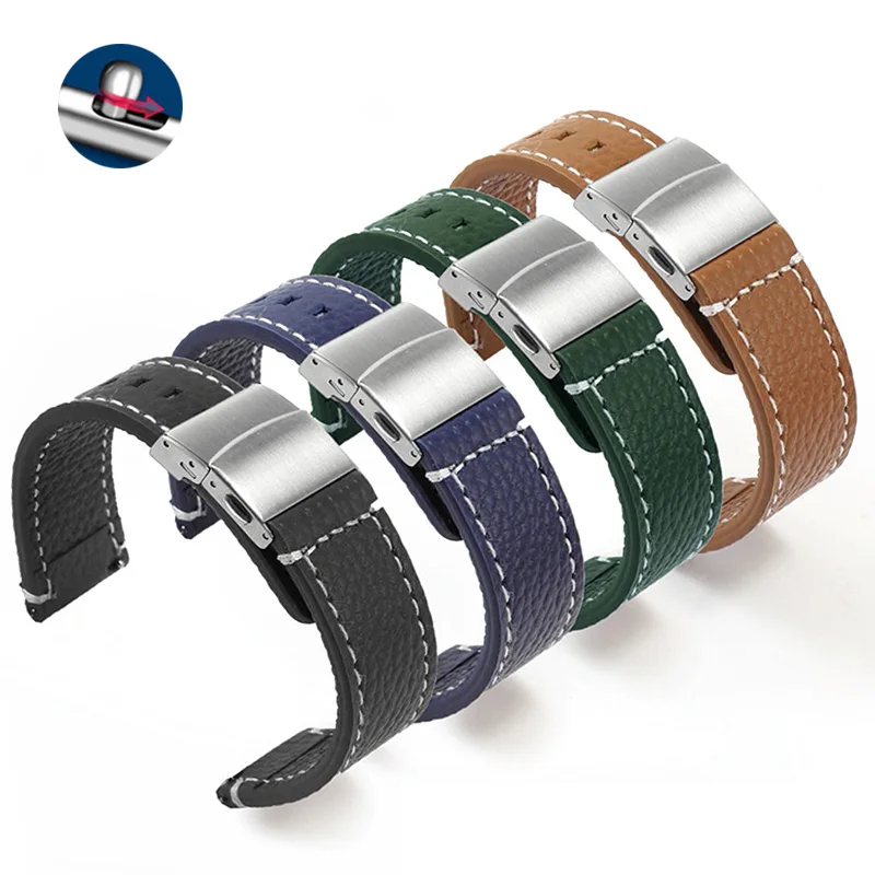 Lichee Pattern Cow Leather Strap 18 20 22mm Black Blue Soft Bracelet Suitable For Casio DW  Citizen Watch Accessories