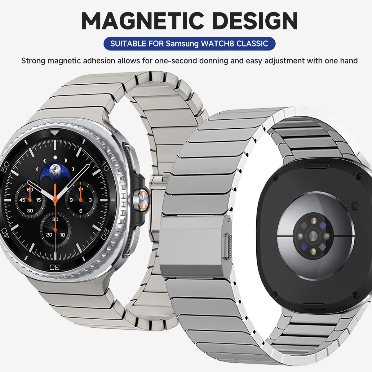 حزام تيتانيوم فاخر لساعة سامسونج جالاكسي الترا 47 ملم سوار مغناطيسي لساعة جالاكسي 8 40 ملم 44 ملم 8 كلاسيكي 46 ملم معصمه