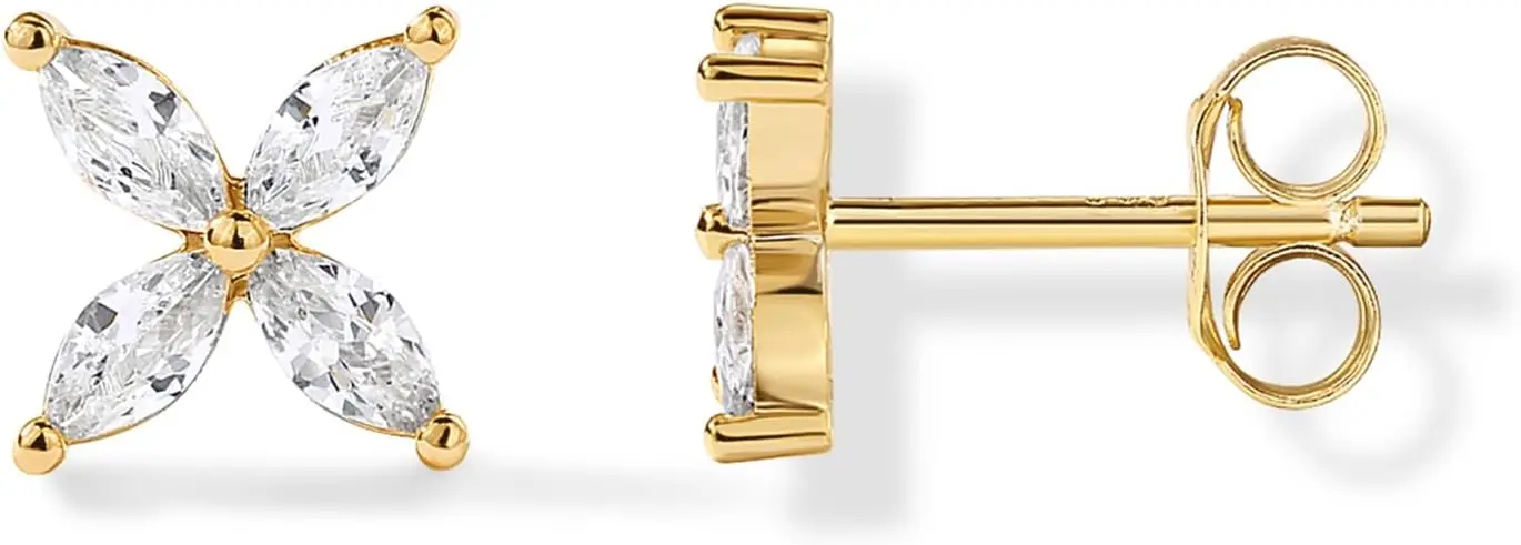 

Dainty 14K Gold Plated Stud Earrings with Sterling Silver Posts and Cubic Zirconia Celestial Motifs
