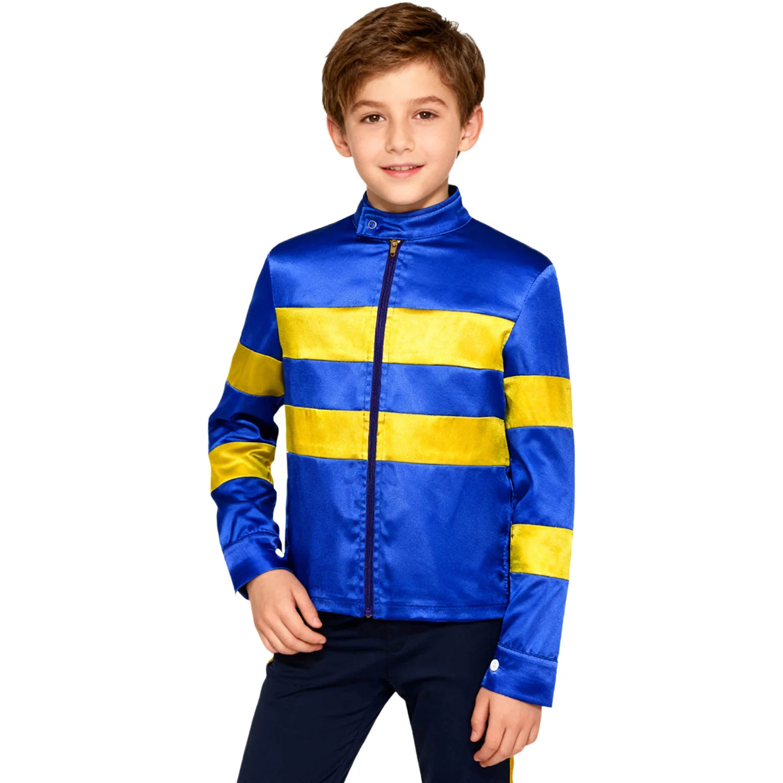 

Kids Horse Rider Jacket Costume Mock Neck Long Sleeve Color Block Zip-Up Jacket Horse Racer Training Costume Halloween Outfit