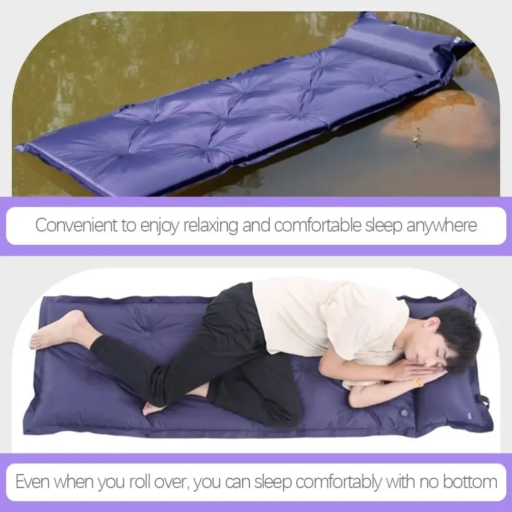 Outdoor Self-Inflating Camping Mat Automatic Air Mattress Camping Bed Picnic Mat Folding Inflatable Sleeping Pad with Pillow