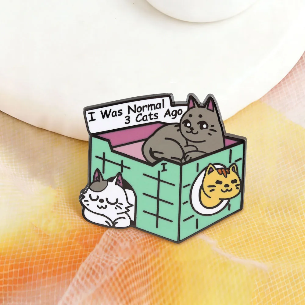 “I Was Normal 3 Cats Ago”brooch Cat Box Enamel Pin Cat Themed Metal Badge Cat Enthusiast Lapel Pin Fashion Decoration Accessory