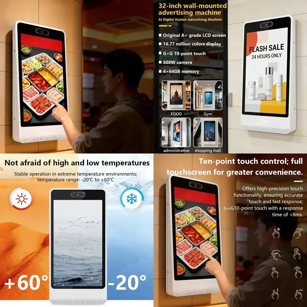 

High Quality 32 Inch Wall Mounted Digital Signage Advertising Machine with Touch Screen Android Billboard Advertising Player