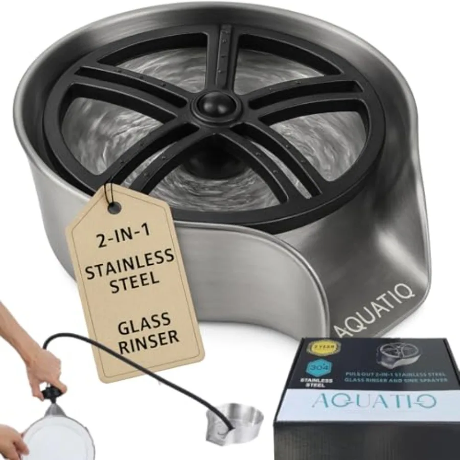 2 in1 Glass Rinser for Kitchen Sink - Stainless Steel Cup Cleaner - Counter Top Bottle Washer - Kitchen Sink Accessories - Atta