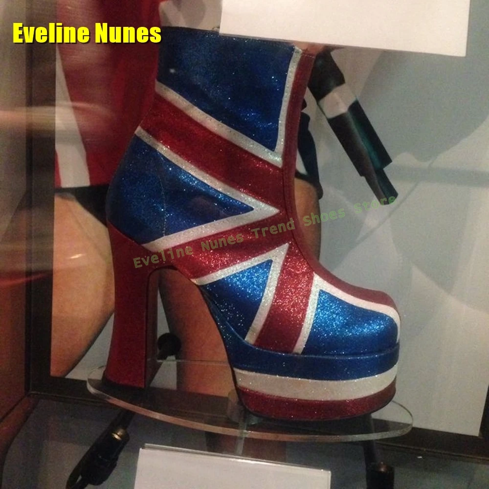كابوس الاتحاد جاك منصة الأحذية جولة تو كتلة الكعوب مختلط الألوان الجانب البريدي المرأة موضة حذاء بوت بطول الكاحل 2025 الشارع نمط الاتجاه #4