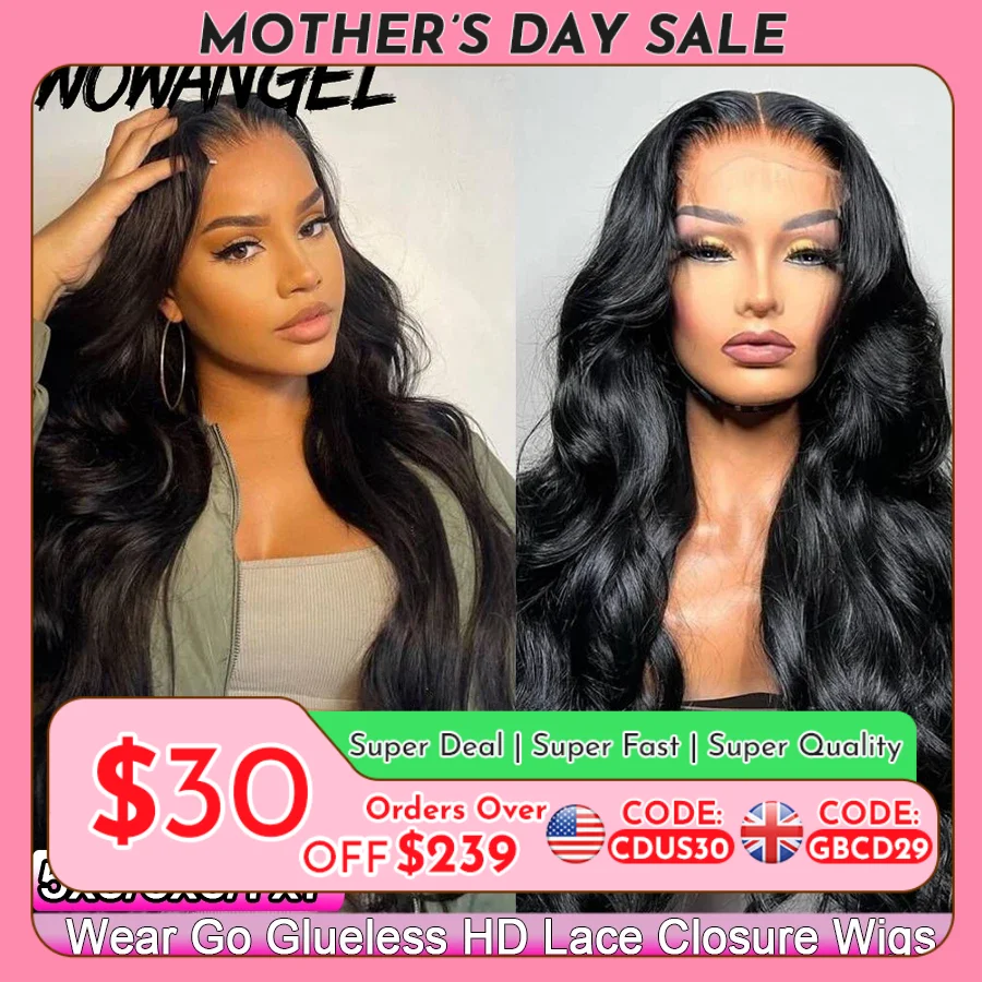Wow Angel Glueless 250% Real HD Lace Closure Wigs 7X7/6x6/5X5 HD Closure Wig Body Wave Pre Plucked Human Hair Wigs For Women