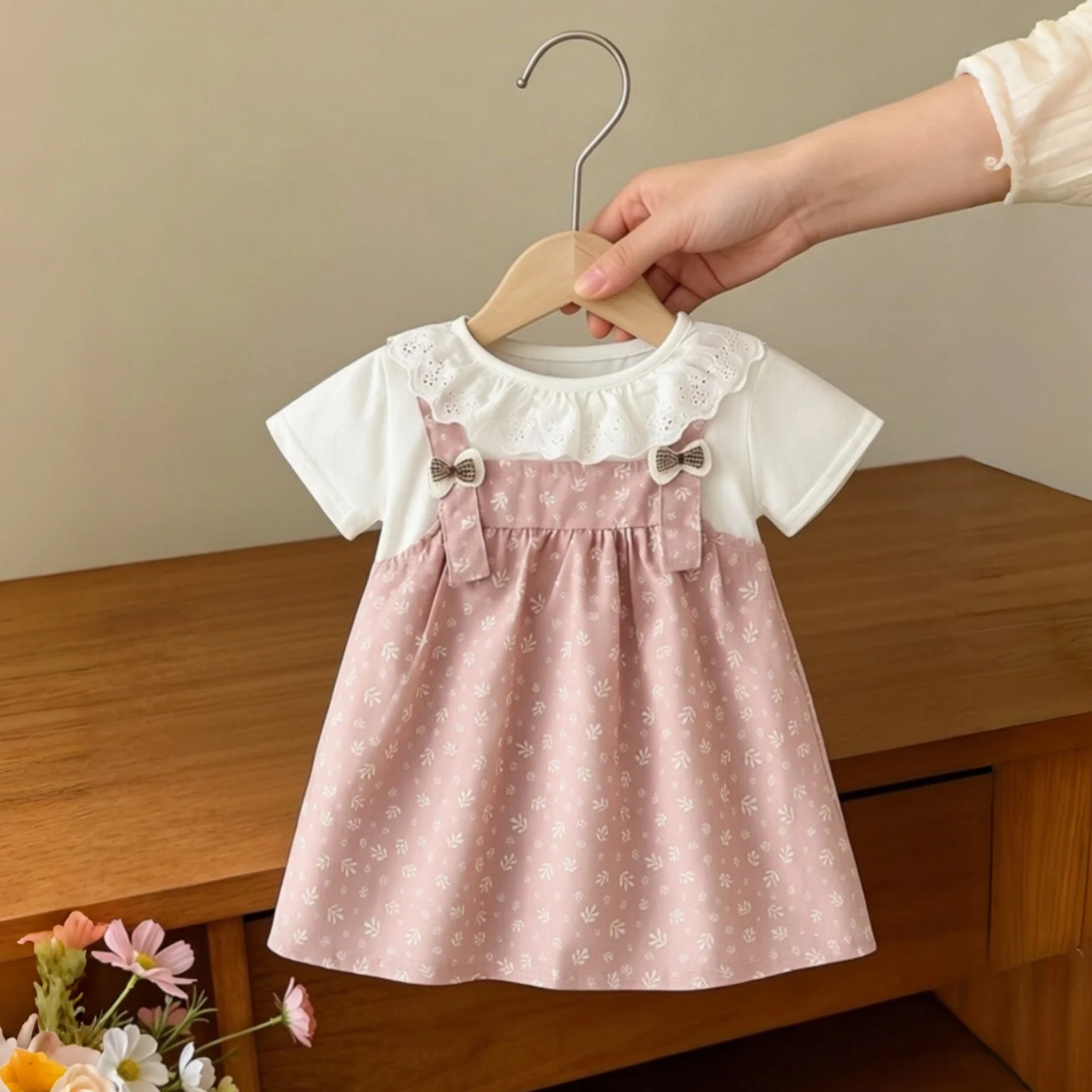 6 Months - 2 Years Summer New Baby Girl Dress Short Sleeves Small Floral Patterns For Casual Daily Outings Summer Baby Dresses