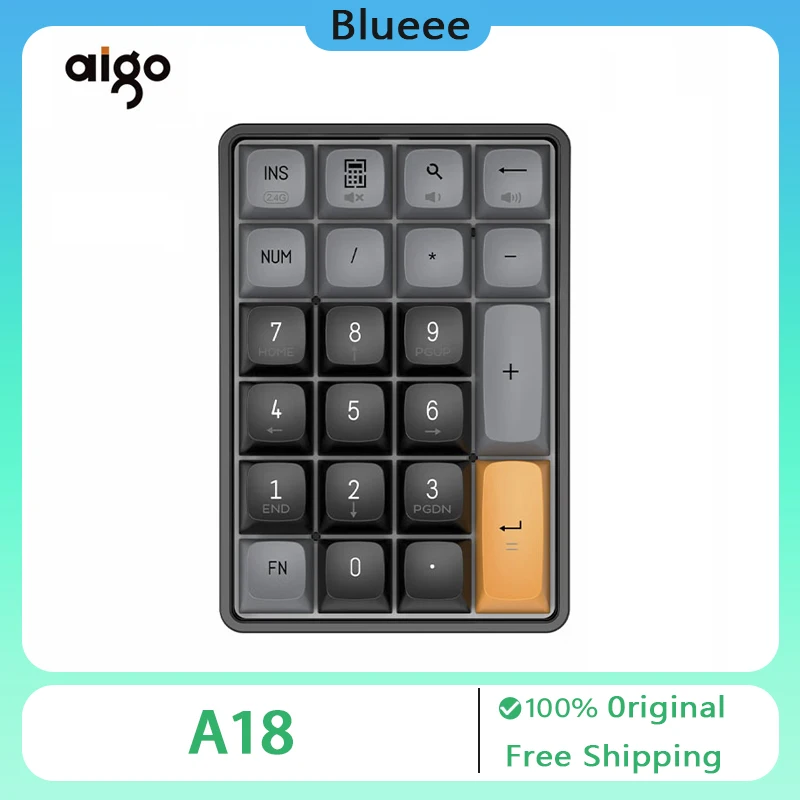 Aigo A18 Mini Keyboard Keypad Wireless Dual Mode 2.4Ghz Numpad Mechanical Keyboard Accessory For Computer Gaming Office Man Gift