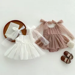 2024 New Summer 0-24M Children Clothes Korean Style Climbing Suit Sleeveless Cotton Mesh Splicing Infant Baby Girls Bodysuits