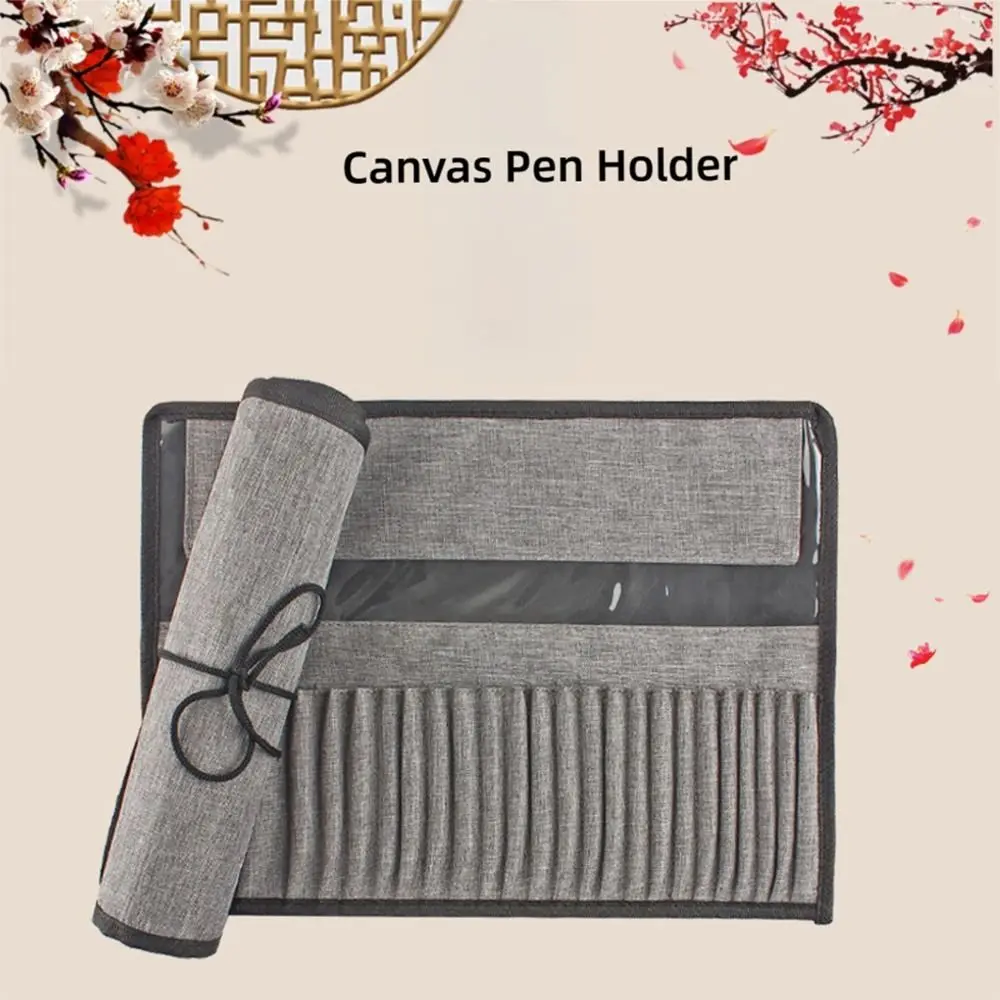 กระเป๋าใส่แปรงวาดภาพอเนกประสงค์แบบม้วน 24 ช่อง สีเทา กันน้ำ สำหรับใส่ปากกาและดินสอสำหรับนักเรียน