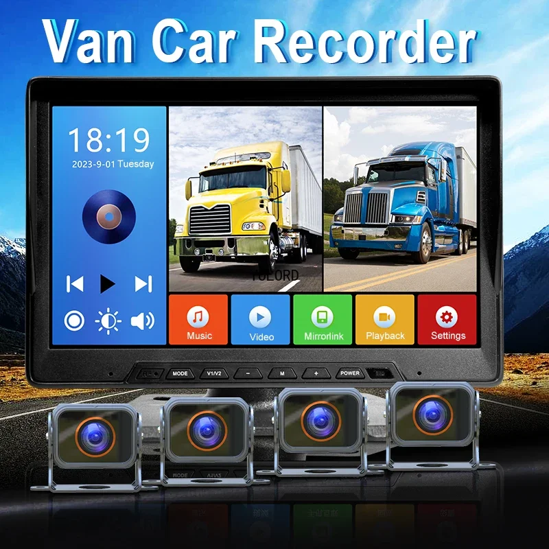 

4CH Car Backup Camera System with 10.1 Inch Quad Display Monitor 4pcs 1080P AHD Camera Vehicle DVR Recorder for RV/Truck/Trailer