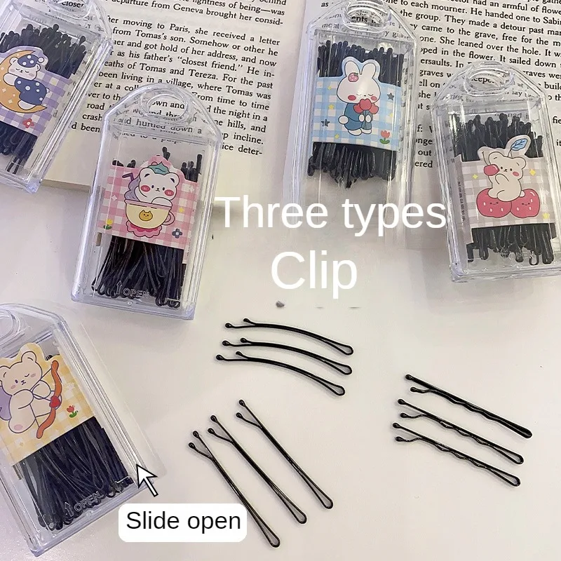 Black Basic One Line Clip Side Bangs Clip Wavy Steel Clip Hair Crips for Women Back Spoon Hair Clip Headdress Clip Hair Jewelry