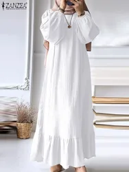 ZANZEA Elegant Women Mulism Dresses Long Sleeve Maxi Sundress Turkey Dubai Abaya Casual Long Dress Robe Vestido IsIamic Clothing