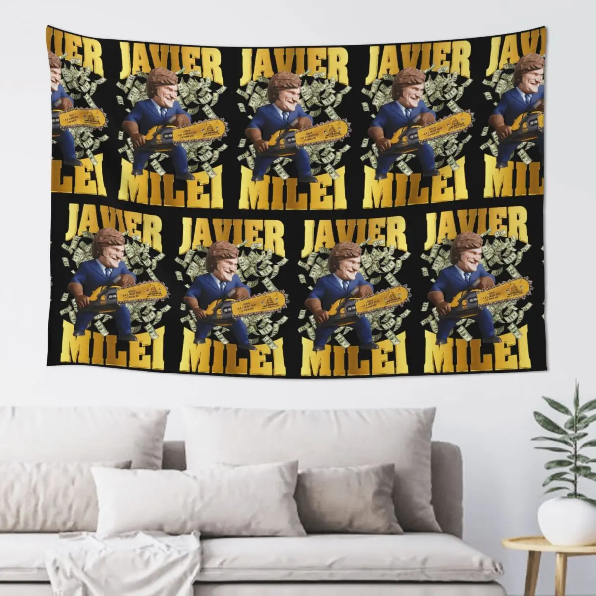 Javier Milei Currency Tapestry Funny Wall Hanging Aesthetic Home Decor Tapestries for Living Room Bedroom Dorm Room