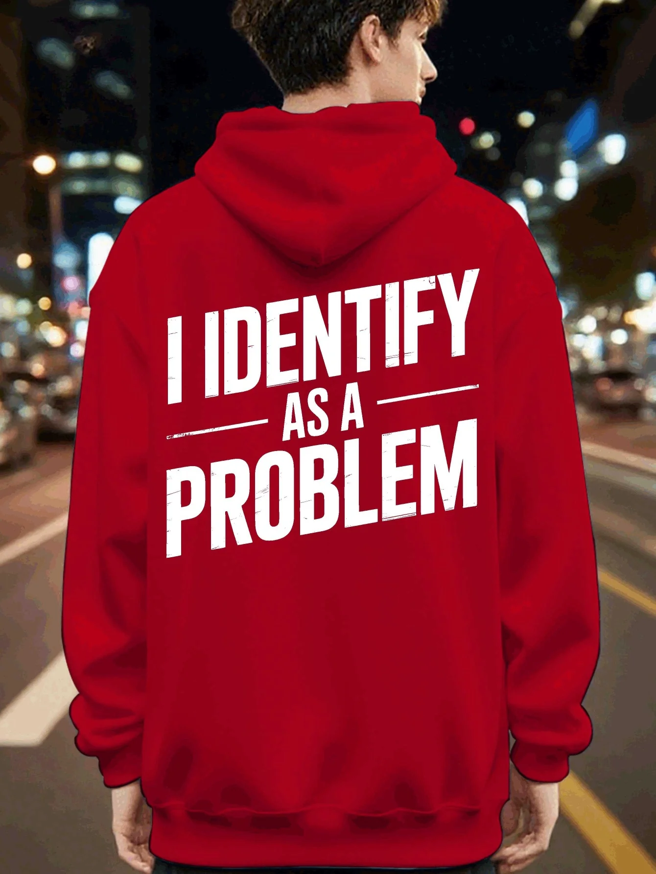 I Identify As A Problem Funny Sarcastic Quote Graphic Hoodie Men Unisex Retro Text Print Pullover Hooded Sweatshirt