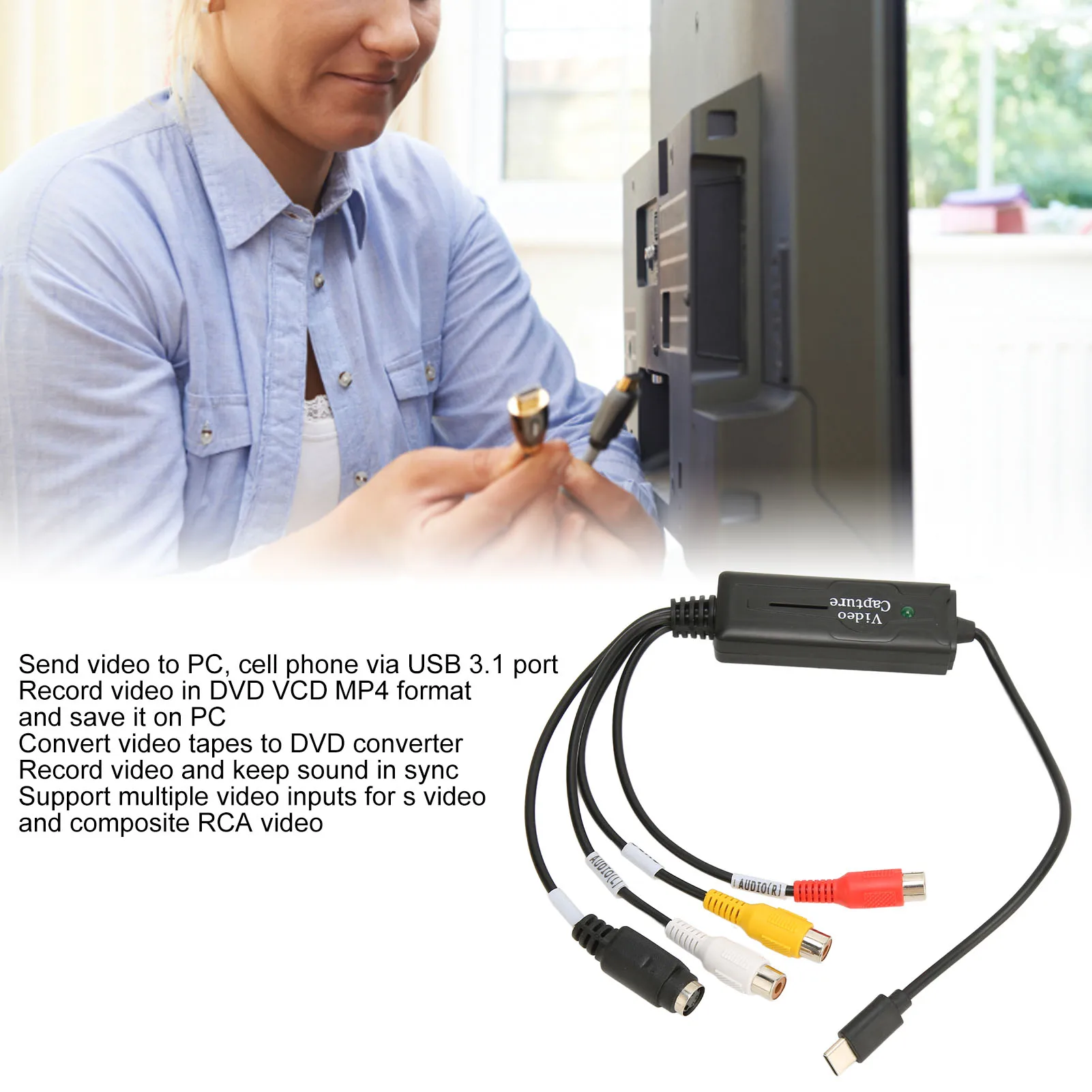 Capture Card Type C Video Capture Card 1 Channel Video Capture Card Converter for Cell Phone Computer Set Top Box Monitor AV