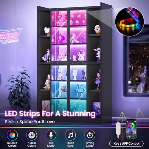 71" Display Cabinet with Acrylic Glass Doors, 6 Tier Display Cases for Collectibles, Curio Cabinet with LED Lights view 3