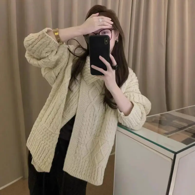 

Female Korean Style Girl's Knitted Cardigan Sweater Pullover Women's Autumn Winter Knitwear Thicken Slimming Outerwear Coat Top