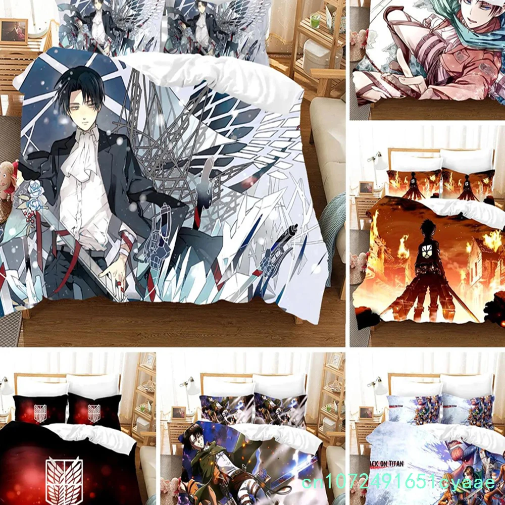 3D Printed Attack On Titan AOT Bedding Set Anime Levi Duvet Cover Double Twin Full Queen King Adult Kids Bedclothes Quilt Cover