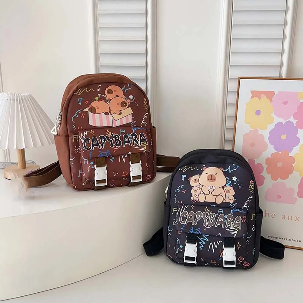 

Thickened Capybara Backpack Nylon Lightweight Cartoon Animal Daypack Multi Functional Wide Straps Large Capacity School Bag