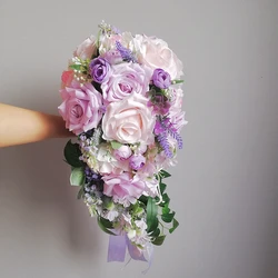 Ramo De novia en cascada, W211, Rosa bebé con rosas púrpuras