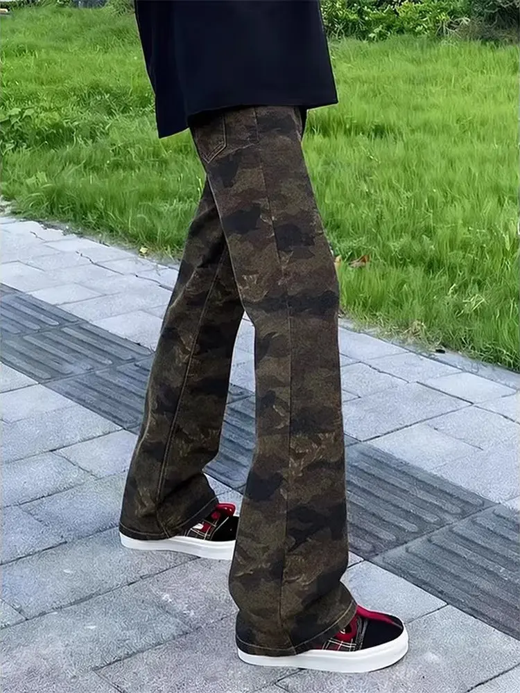 

Cleanfit American Sle Camouflage Jeans Men's High Street Vibe Workwear Pants Slimming Straight Leg Micro Flared Long Trousers