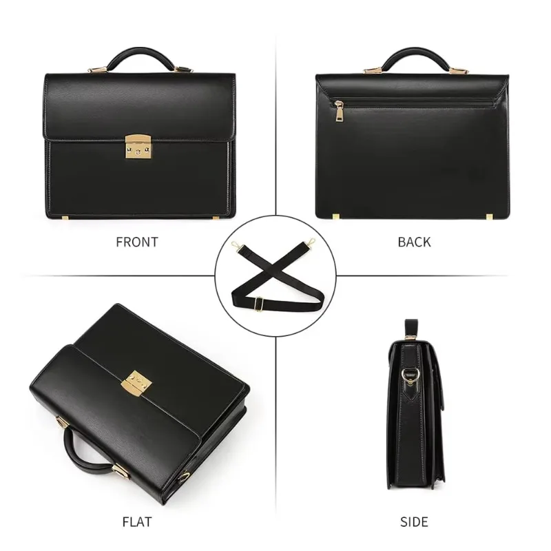 Men's briefcase leather lock briefcase men's business notebook messenger bag